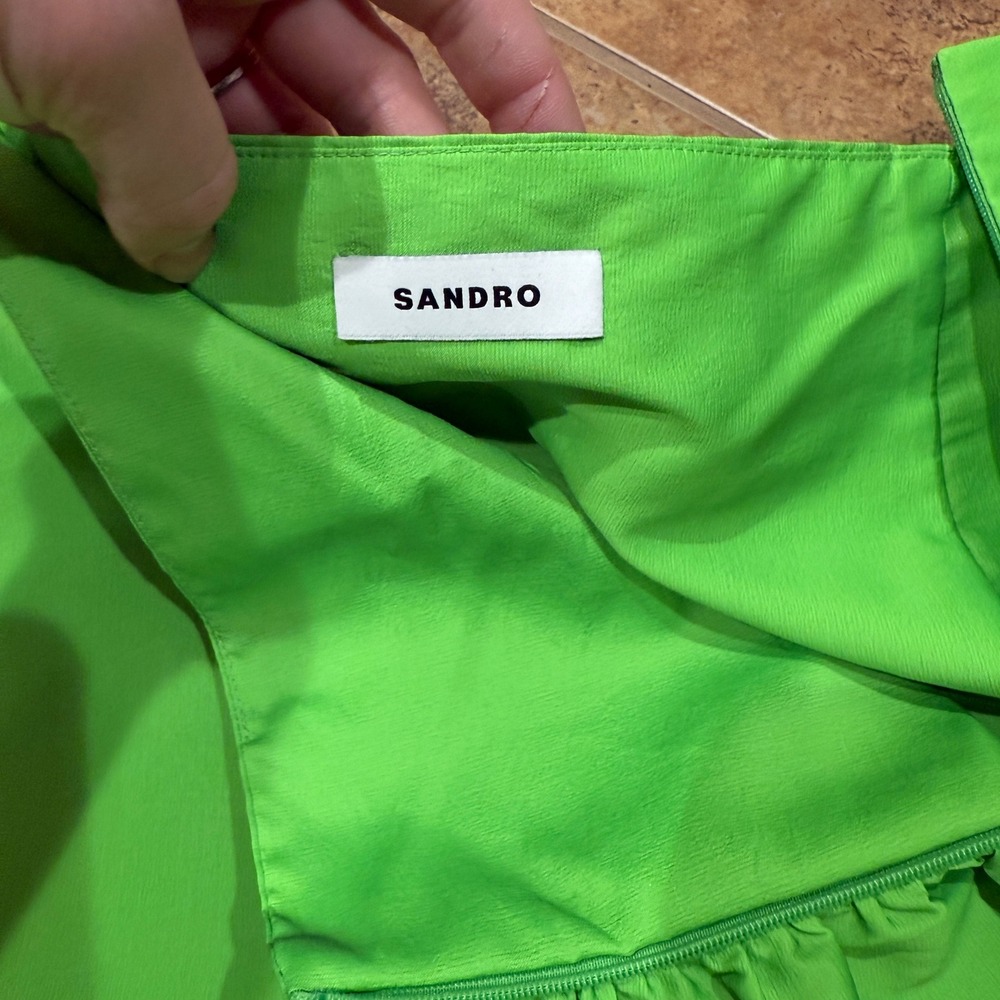 Sandro Marlene Green Ruffled Mini Skirt Vert Fluo FR 40 US 8 NWT Party Cocktail - Picture 3 of 12